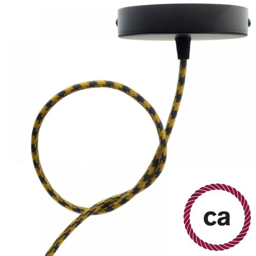 Στρόγγυλο Υφασμάτινο Καλώδιο καλυμμένο από βαμβάκι - Δίχρωμο Κίτρινο Μελί και Ανθρακί RP27 Creative Cables