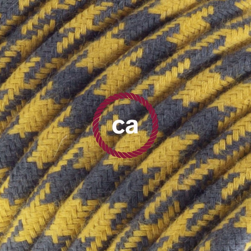 Στρόγγυλο Υφασμάτινο Καλώδιο καλυμμένο από βαμβάκι - Δίχρωμο Κίτρινο Μελί και Ανθρακί RP27 Creative Cables