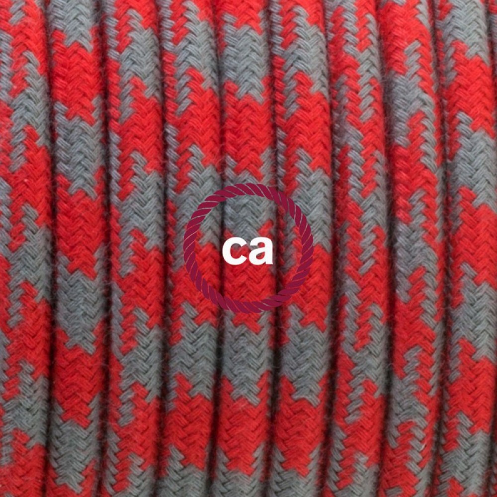 Στρόγγυλο Υφασμάτινο Καλώδιο καλυμμένο από βαμβάκι - Δίχρωμο Κόκκινο και Γκρι RP28 Creative Cables