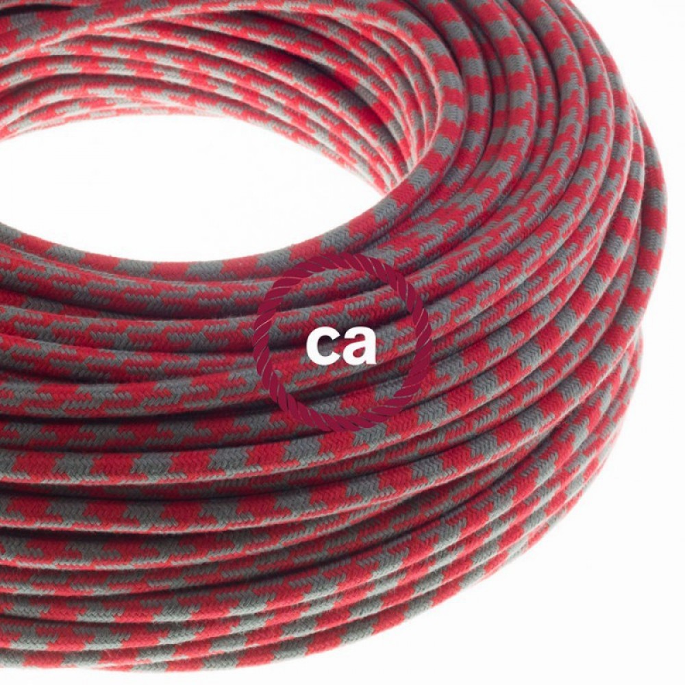Στρόγγυλο Υφασμάτινο Καλώδιο καλυμμένο από βαμβάκι - Δίχρωμο Κόκκινο και Γκρι RP28 Creative Cables