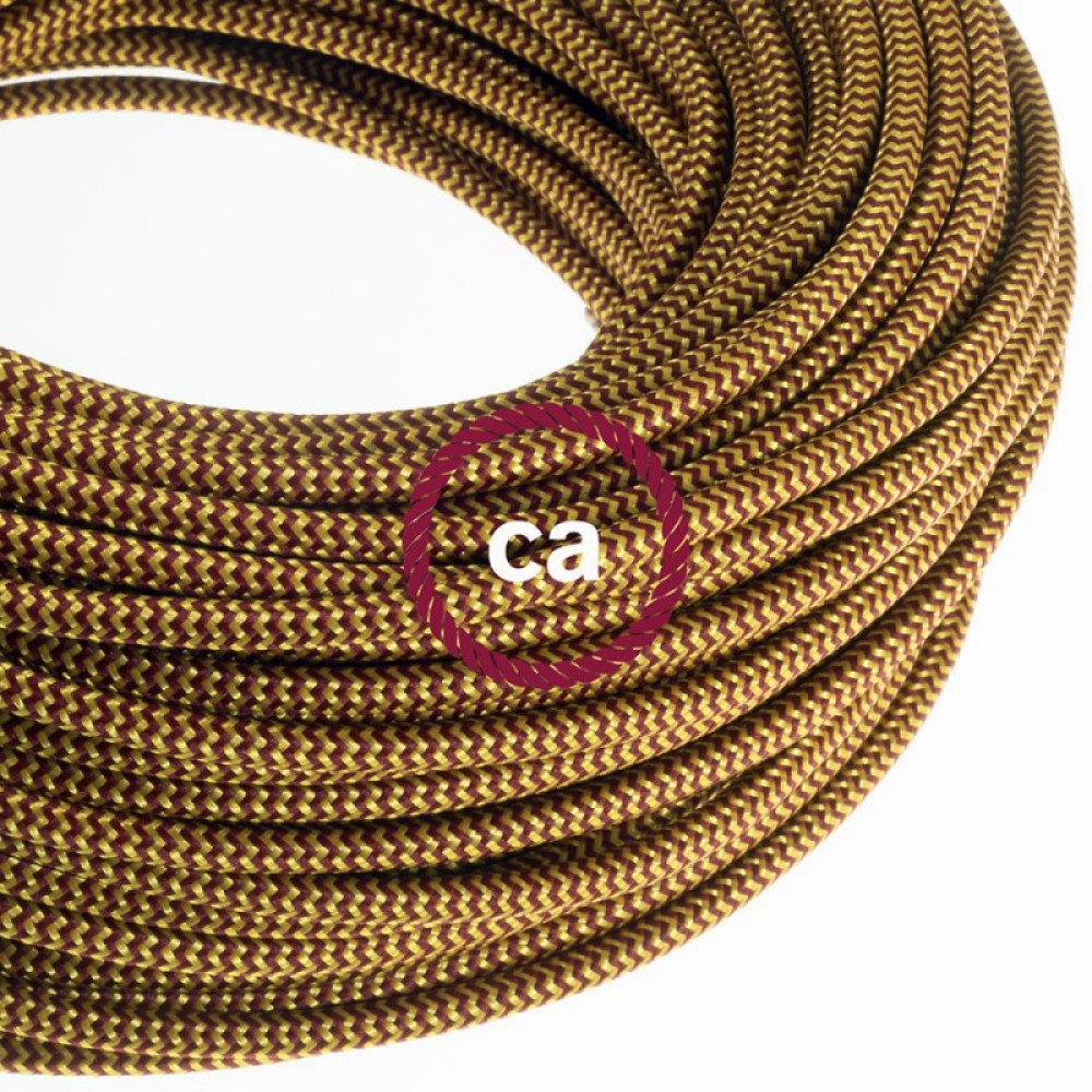 Στρογγυλό Υφασμάτινο Καλώδιο Ψαροκόκκαλο RZ23 - Χρυσό και Μπορντώ Creative Cables