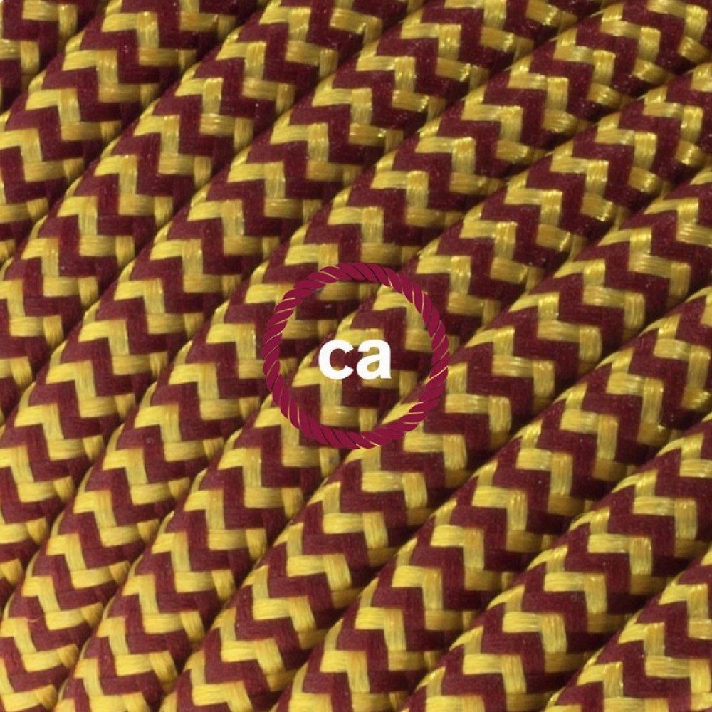 Στρογγυλό Υφασμάτινο Καλώδιο Ψαροκόκκαλο RZ23 - Χρυσό και Μπορντώ Creative Cables