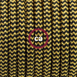 Στρογγυλό Υφασμάτινο Καλώδιο Ψαροκόκκαλο RZ24 - Χρυσό και Μαύρο Creative Cables