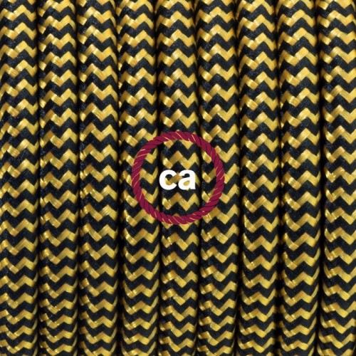 Στρογγυλό Υφασμάτινο Καλώδιο Ψαροκόκκαλο RZ24 - Χρυσό και Μαύρο Creative Cables