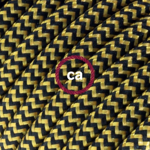 Στρογγυλό Υφασμάτινο Καλώδιο Ψαροκόκκαλο RZ24 - Χρυσό και Μαύρο Creative Cables