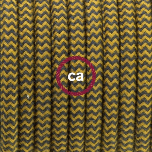 Στρόγγυλο Υφασμάτινο Καλώδιο καλυμμένο από βαμβάκι - ZigZag Δίχρωμο Χρυσό Μελί και Ανθρακί RZ27 Creative Cables