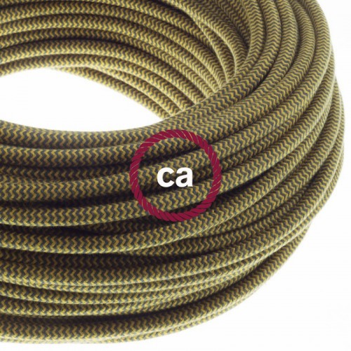 Στρόγγυλο Υφασμάτινο Καλώδιο καλυμμένο από βαμβάκι - ZigZag Δίχρωμο Χρυσό Μελί και Ανθρακί RZ27 Creative Cables