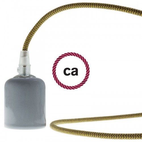 Στρόγγυλο Υφασμάτινο Καλώδιο καλυμμένο από βαμβάκι - ZigZag Δίχρωμο Χρυσό Μελί και Ανθρακί RZ27 Creative Cables