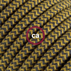 Στρόγγυλο Υφασμάτινο Καλώδιο καλυμμένο από βαμβάκι - ZigZag Δίχρωμο Χρυσό Μελί και Ανθρακί RZ27 Creative Cables