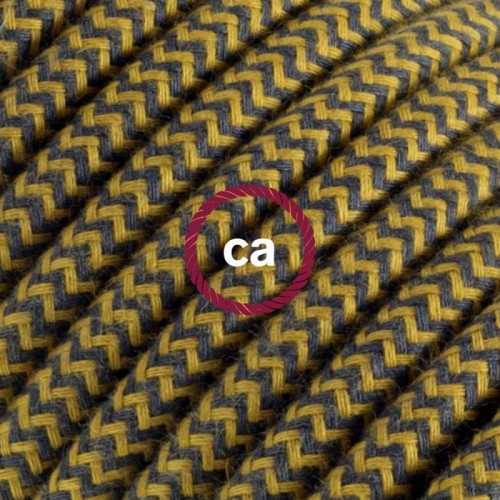 Στρόγγυλο Υφασμάτινο Καλώδιο καλυμμένο από βαμβάκι - ZigZag Δίχρωμο Χρυσό Μελί και Ανθρακί RZ27 Creative Cables