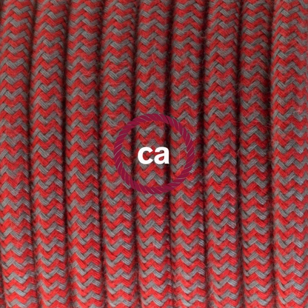 Στρόγγυλο Υφασμάτινο Καλώδιο καλυμμένο από βαμβάκι - ZigZag Δίχρωμο Κόκκινο και Γκρι RZ28 Creative Cables