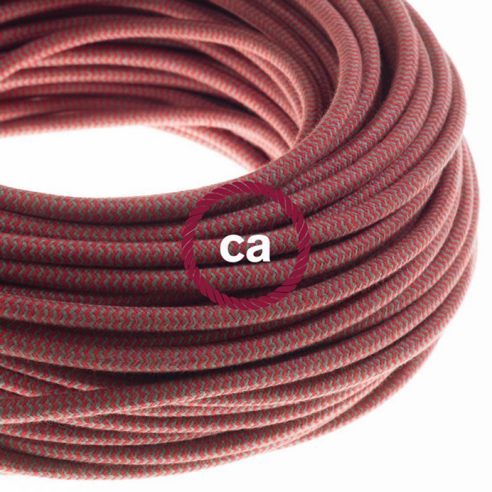 Στρόγγυλο Υφασμάτινο Καλώδιο καλυμμένο από βαμβάκι - ZigZag Δίχρωμο Κόκκινο και Γκρι RZ28 Creative Cables