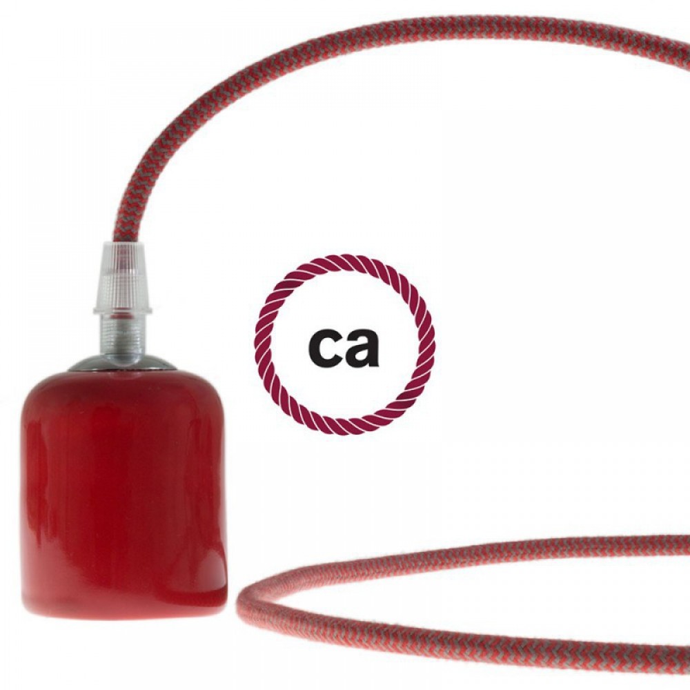 Στρόγγυλο Υφασμάτινο Καλώδιο καλυμμένο από βαμβάκι - ZigZag Δίχρωμο Κόκκινο και Γκρι RZ28 Creative Cables