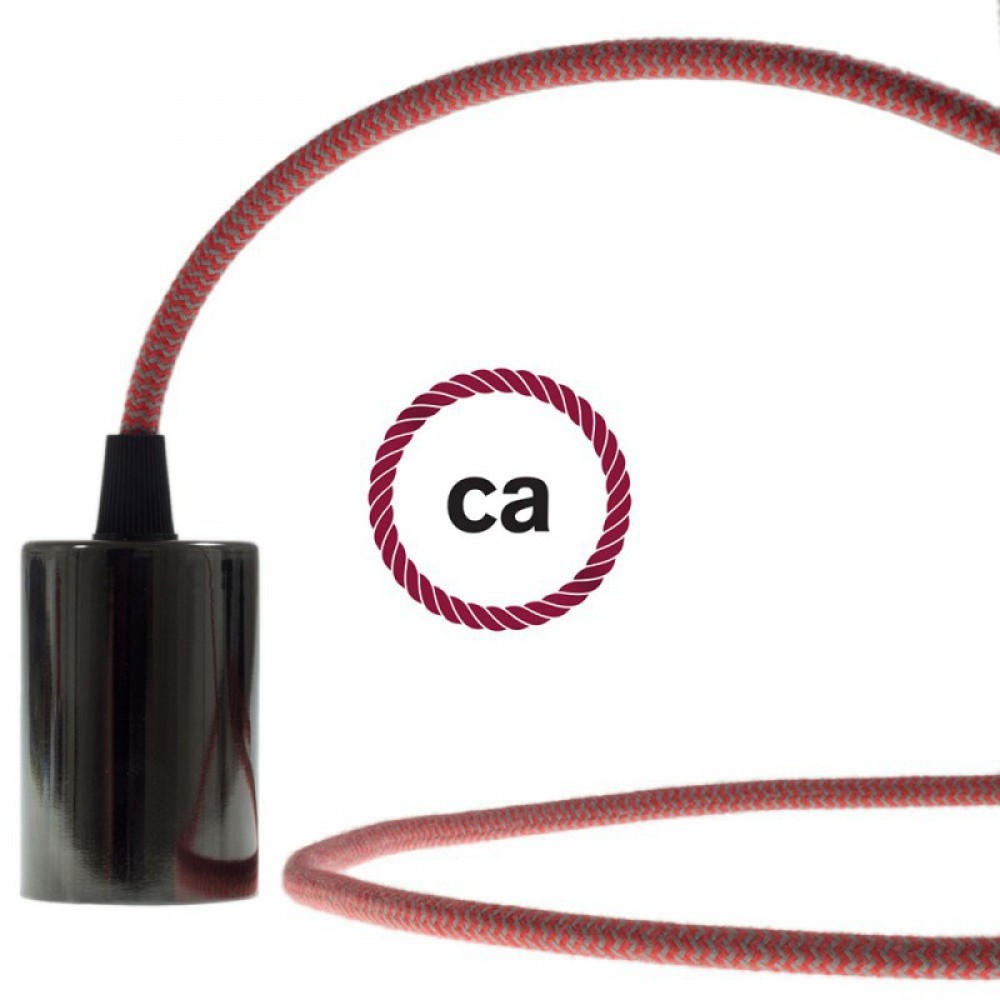 Στρόγγυλο Υφασμάτινο Καλώδιο καλυμμένο από βαμβάκι - ZigZag Δίχρωμο Κόκκινο και Γκρι RZ28 Creative Cables