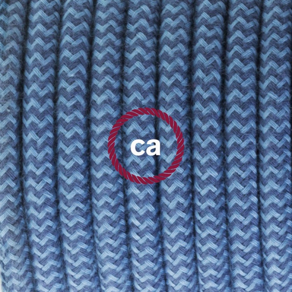 Στρόγγυλο Υφασμάτινο Καλώδιο καλυμμένο από βαμβάκι- ZigZag Πέτρινο Γκρι και Γαλάζιο Ωκεανί RZ25 Creative Cables