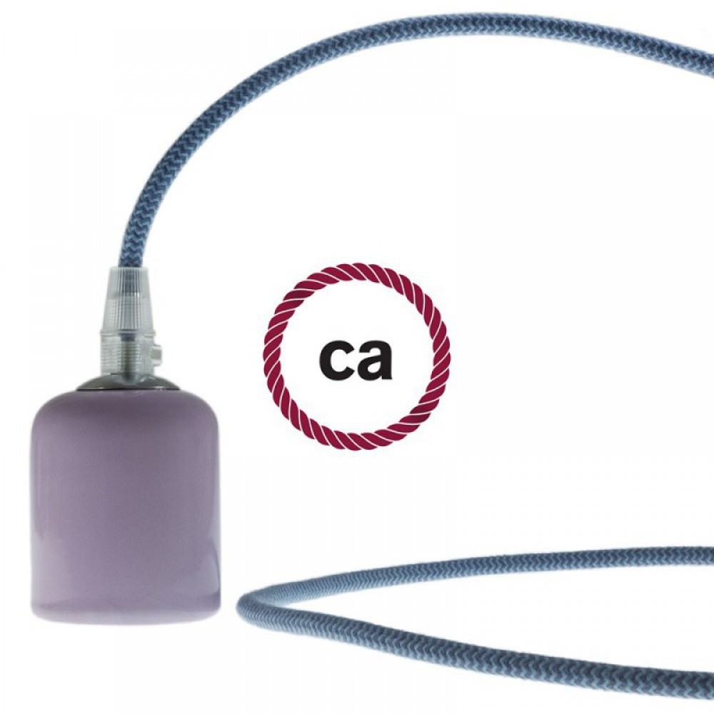 Στρόγγυλο Υφασμάτινο Καλώδιο καλυμμένο από βαμβάκι- ZigZag Πέτρινο Γκρι και Γαλάζιο Ωκεανί RZ25 Creative Cables