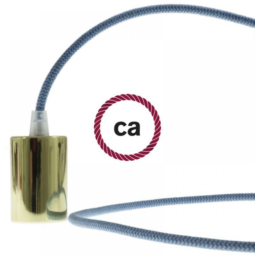 Στρόγγυλο Υφασμάτινο Καλώδιο καλυμμένο από βαμβάκι- ZigZag Πέτρινο Γκρι και Γαλάζιο Ωκεανί RZ25 Creative Cables