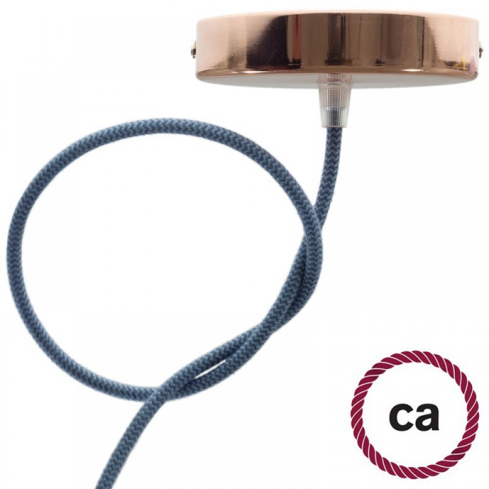 Στρόγγυλο Υφασμάτινο Καλώδιο καλυμμένο από βαμβάκι- ZigZag Πέτρινο Γκρι και Γαλάζιο Ωκεανί RZ25 Creative Cables