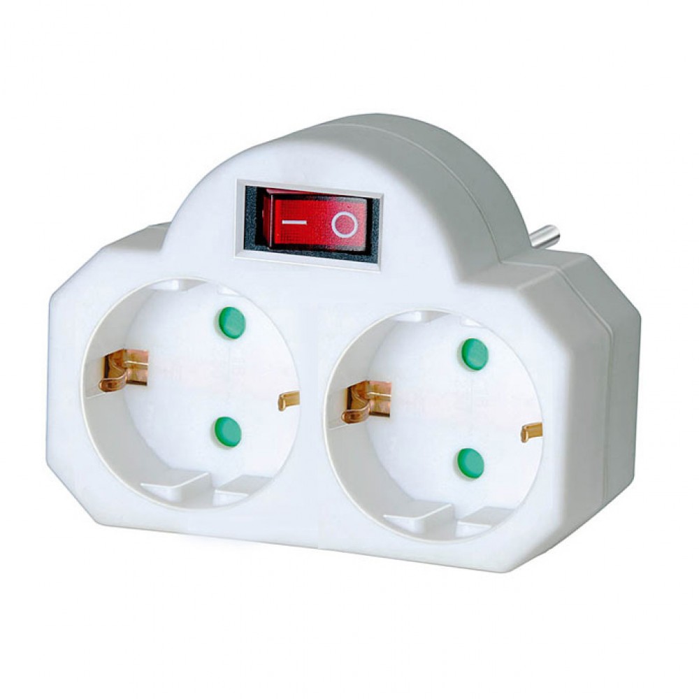Αντάπτορας Από Ένα Σούκο Σε Δύο Σούκο Με Διακόπτη Λευκό Eurolamp