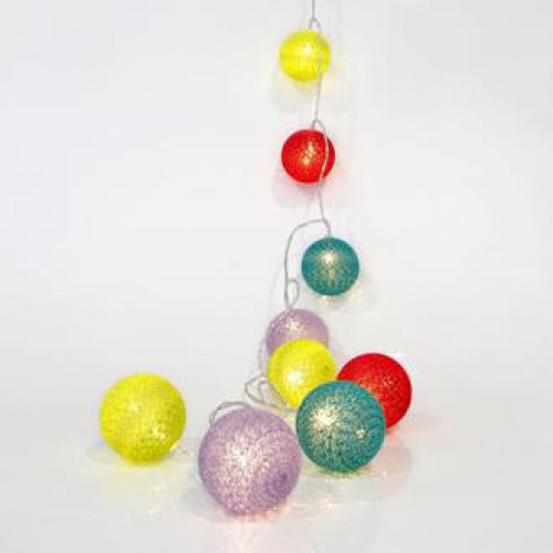 10 Θερμά Λευκά LED Μπαταρίας Με Χρωματιστές Μπάλες Ανά 15cm Magic Christmas