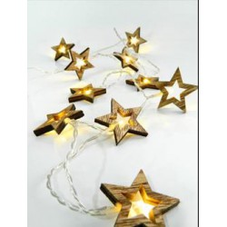 10 Θερμά Λευκά LED Μπαταρίας Σε Σειρά Με Ξύλινα Αστεράκια Ανά 10cm Magic Christmas