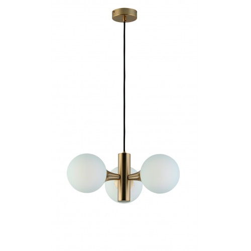 Κρεμαστό Φωτιστικό Με Λευκό Γυαλί Οπάλ Ματ Και Ανάρτηση Χρυσή Ματ 3xE14 Globe VIOKEF