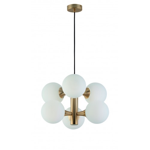 Κρεμαστό Φωτιστικό Με Λευκό Γυαλί Οπάλ Ματ Και Ανάρτηση Χρυσή Ματ 6xE14 Globe VIOKEF