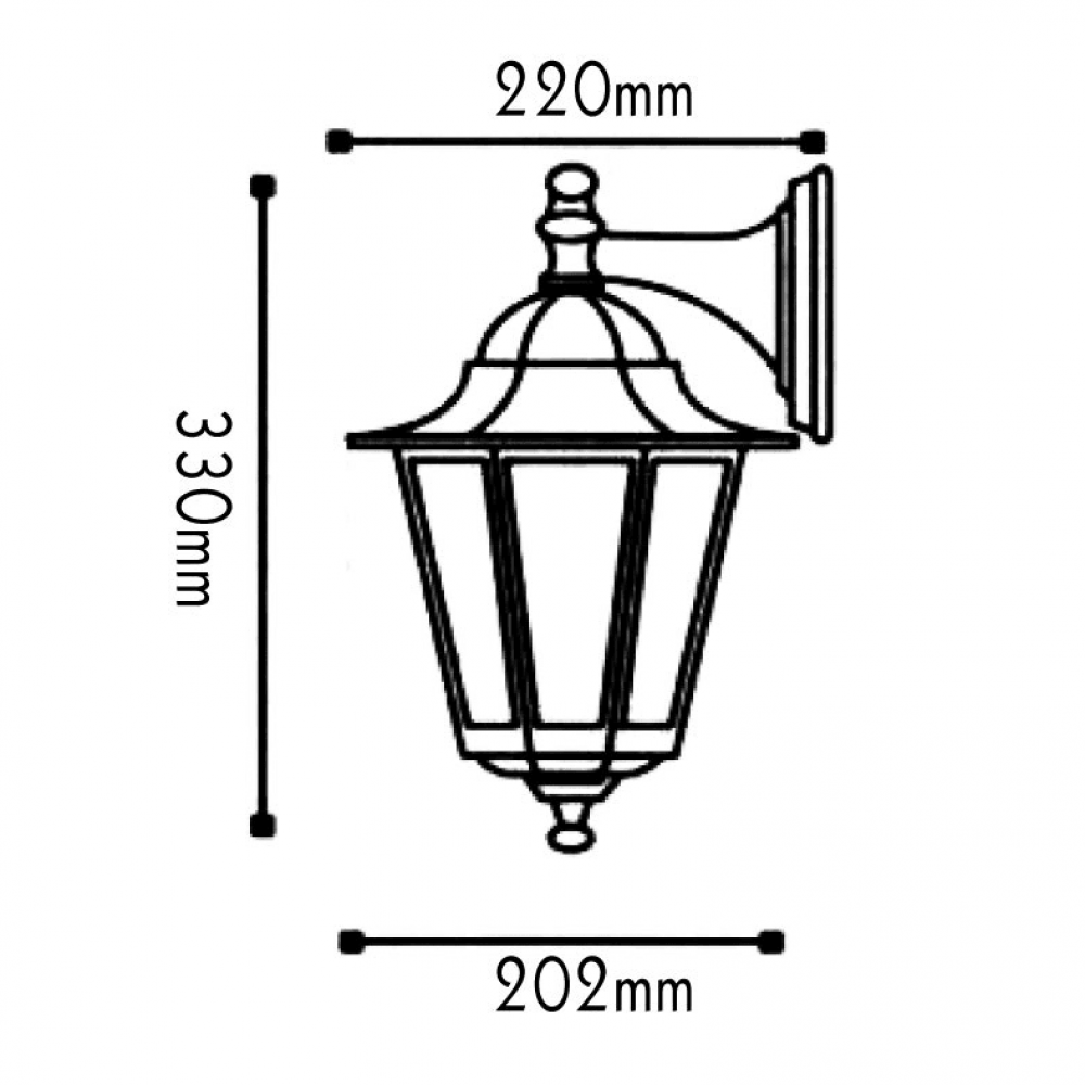 Φανάρι Επιτοίχιο Αλουμινίου Με Λάμπα Κάτω Σε Χρυσό Μαύρο Εξάγωνο IP44 1x E27 ACA