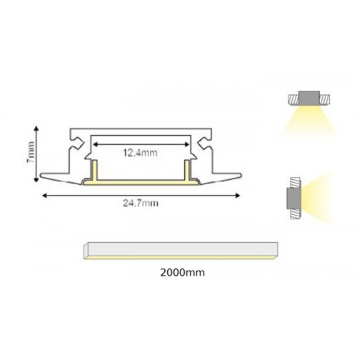2 Μέτρα Προφίλ Αλουμινίου Με Οπάλ Κάλυμμα Χωνευτό MINI P108U ACA