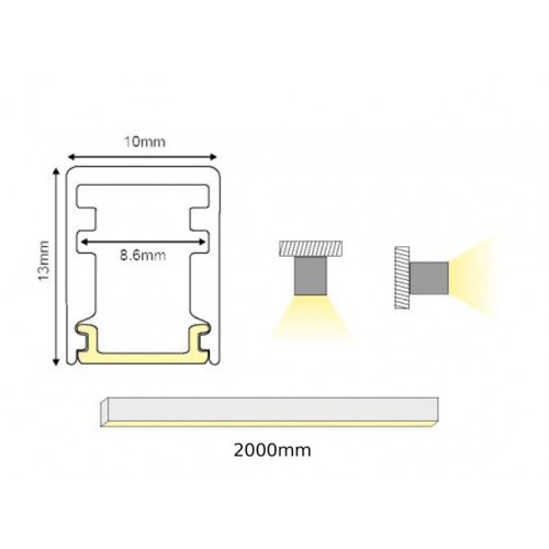 2 Μέτρα Προφίλ Αλουμινίου Με Οπάλ Κάλυμμα TIN P162 ACA