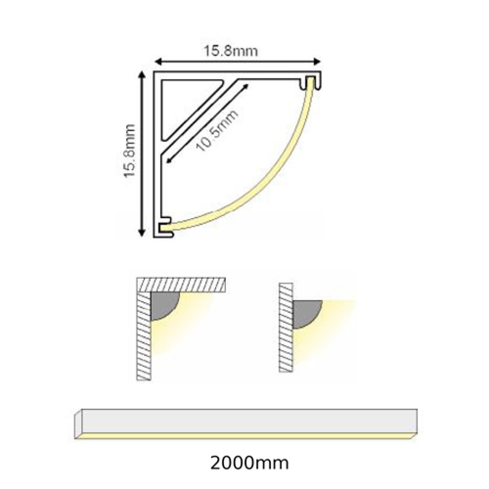 2 Μέτρα Προφίλ Αλουμινίου Γωνιακό P161 Corn Με Οπάλ Κάλυμμα ACA