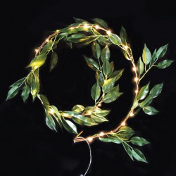 Φωτάκια Χαλκού 30 LED Θερμά Λευκά Σε Διάφανο Καλώδιο Στεφάνι Με Πράσινα Φύλλα - 1.35W 3xAA IP20 ACA