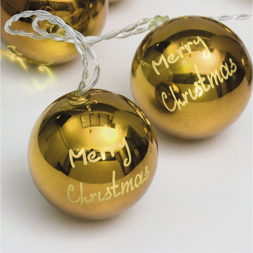 10 Θερμά Λευκά LED Μπαταρίας Με Χρυσά Μπαλάκια Πλαστικά Και Με Χρονοδιακόπτη - IP20 135+30cm Διάφανο Καλώδιο 3xAA - ACA