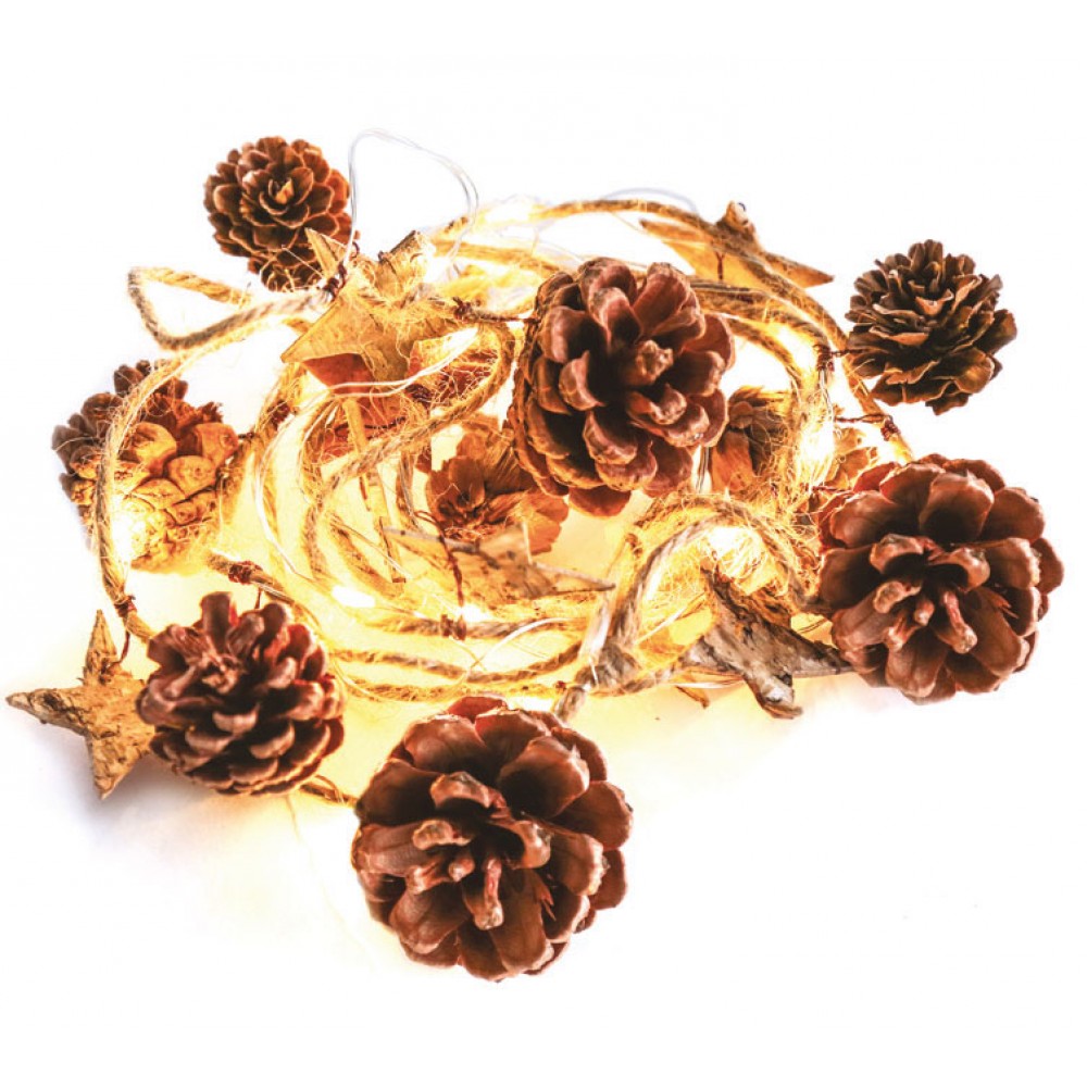 20 Θερμά Λευκά LED Μπαταρίας Γιρλάντα Με Στεφάνι Και Καφέ Αστέρι - IP20 180+30cm Διάφανο Καλώδιο 2xAA - ACA