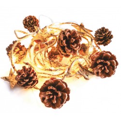 20 Θερμά Λευκά LED Μπαταρίας Γιρλάντα Με Στεφάνι Και Καφέ Αστέρι - IP20 180+30cm Διάφανο Καλώδιο 2xAA - ACA