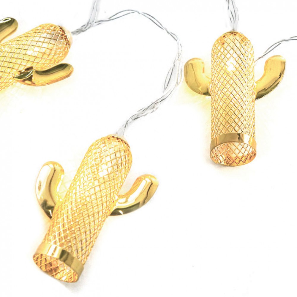 10 Θερμά Λευκά LED Μπαταρίας Με Κάκτους Μεταλλικούς - IP20 135+30cm Διάφανο Καλώδιο 2xAA - ACA