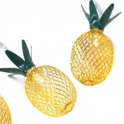 10 Θερμά Λευκά LED Μπαταρίας Με Ανανάδες Μεταλλικούς - IP20 135+30cm Διάφανο Καλώδιο 2xAA - ACA