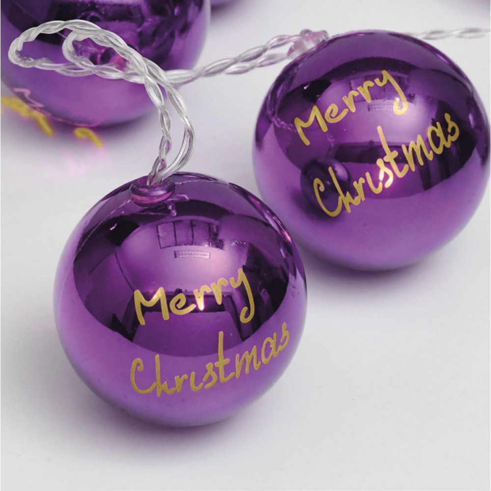 10 Θερμά Λευκά LED Μπαταρίας Με Μωβ Μπαλάκια Πλαστικά Και Με Χρονοδιακόπτη - IP20 135+30cm Διάφανο Καλώδιο 3xAA - ACA