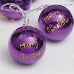 10 Θερμά Λευκά LED Μπαταρίας Με Μωβ Μπαλάκια Πλαστικά Και Με Χρονοδιακόπτη - IP20 135+30cm Διάφανο Καλώδιο 3xAA - ACA