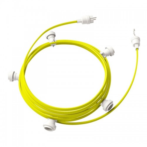 Γιρλάντα Έτοιμη Για Χρήση, 7,5m Υφασμάτινο Καλώδιο Πλακέ Κίτρινο Φωσφοριζέ CF10 με 5 Ντουί, Γάντζο Και Φις Creative Cables