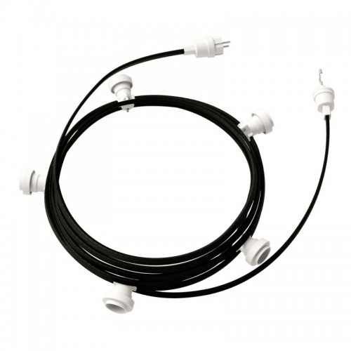 Γιρλάντα Έτοιμη Για Χρήση, 7,5m Υφασμάτινο Καλώδιο Πλακέ Μαύρο CM04 με 5 Ντουί, Γάντζο Και Φις Creative Cables