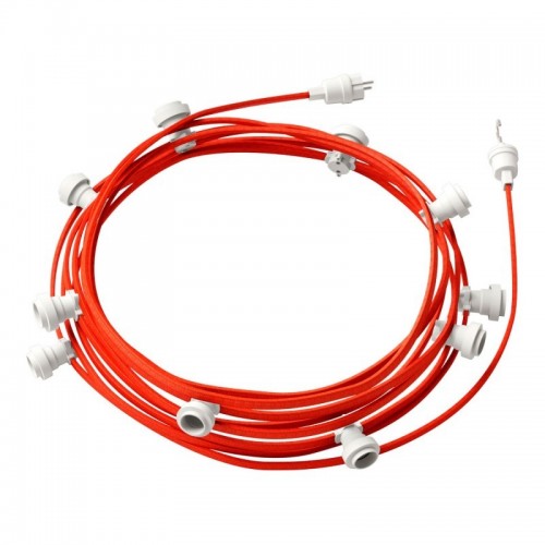 Γιρλάντα Έτοιμη Για Χρήση, 12,5m Υφασμάτινο Καλώδιο Πλακέ Πορτοκαλί Φωσφοριζέ CF15 Με 10 Ντουί, Γάντζο Και Φις Creative Cables