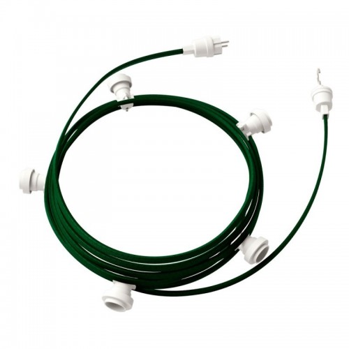 Γιρλάντα Έτοιμη Για Χρήση, 7,5m Υφασμάτινο Καλώδιο Πλακέ Σκούρο Πράσινο CM21 με 5 Ντουί, Γάντζο Και Φις Creative Cables