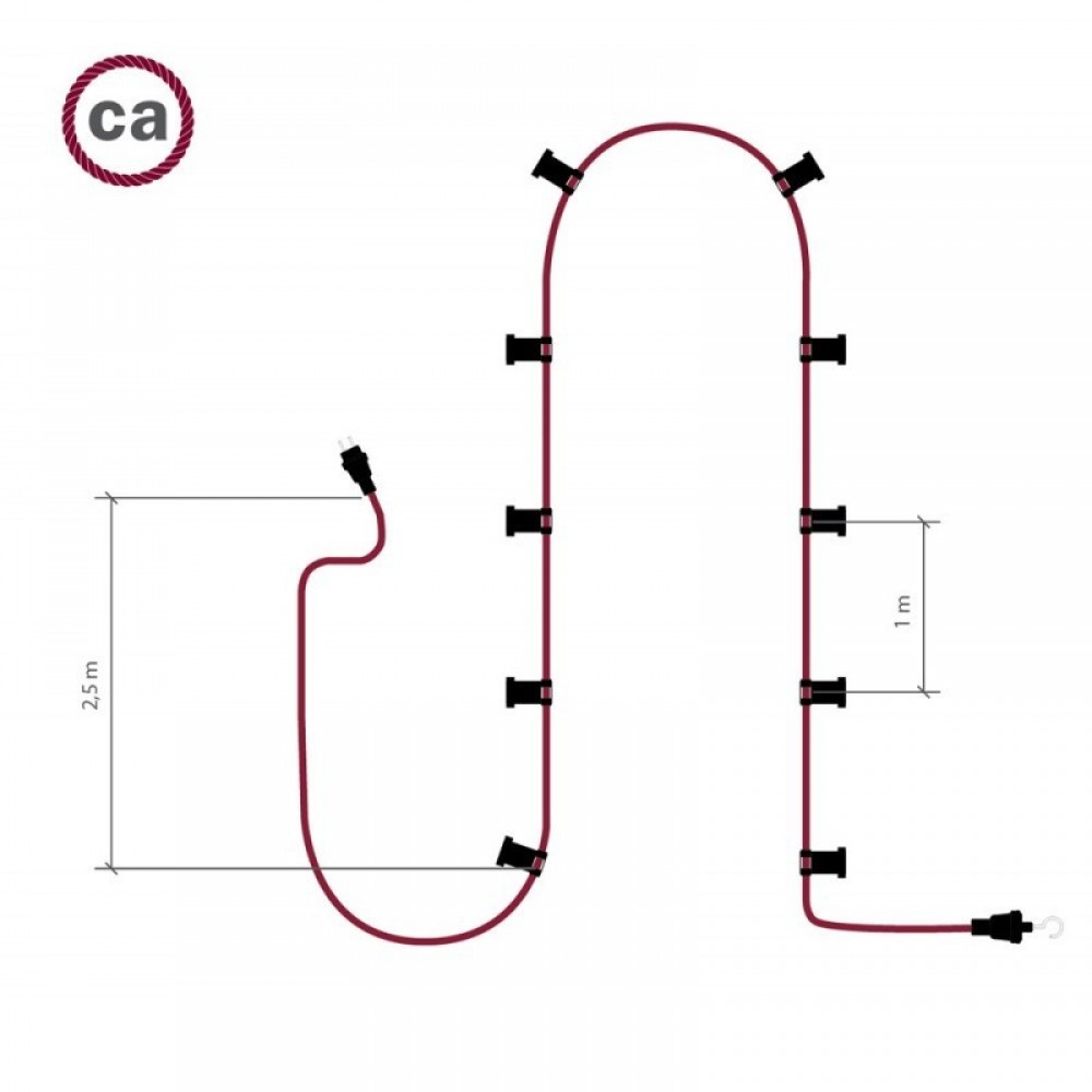 Γιρλάντα Έτοιμη Για Χρήση, 12,5m Υφασμάτινο Καλώδιο Πλακέ Ουίσκι CM22 με 10 Ντουί, Γάντζο Και Φις Creative Cables