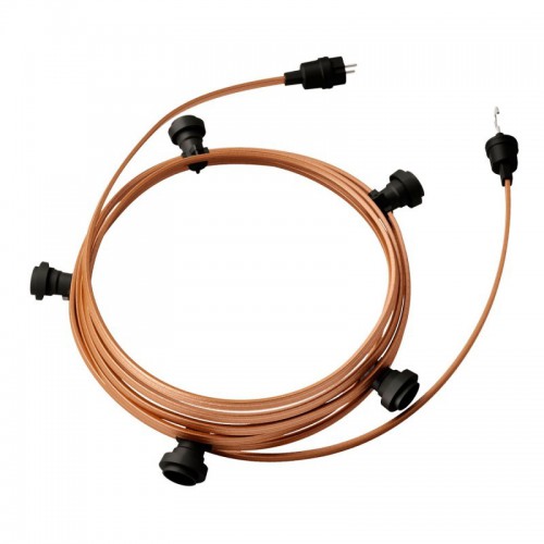 Γιρλάντα Έτοιμη Για Χρήση, 7,5m Υφασμάτινο Καλώδιο Πλακέ Ουίσκι CM22 με 5 Ντουί, Γάντζο Και Φις Creative Cables