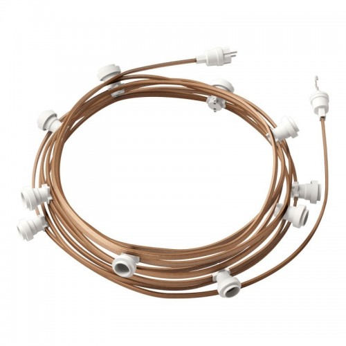 Γιρλάντα Έτοιμη Για Χρήση, 12,5m Υφασμάτινο Καλώδιο Πλακέ Σαμπανιζέ CM27 Με 10 Ντουί, Γάντζο Και Φις Creative Cables