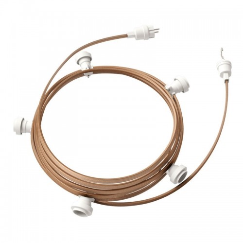 Γιρλάντα Έτοιμη Για Χρήση, 7,5m Υφασμάτινο Καλώδιο Πλακέ Σαμπανιζέ CM27 Με 5 Ντουί, Γάντζο και Φις Creative Cables