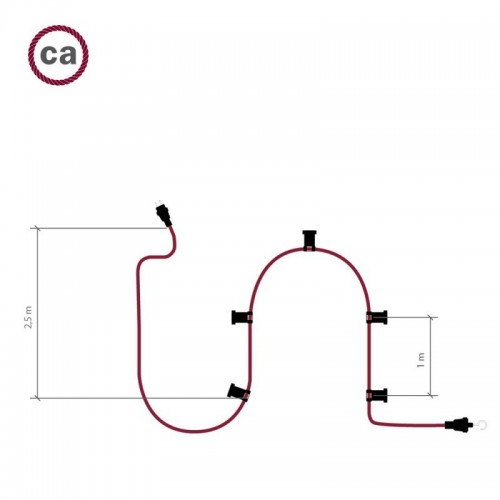 Γιρλάντα Έτοιμη Για Χρήση, 7,5m Υφασμάτινο Καλώδιο Φυσικό Σχοινί Γιούτα CN06 με 5 Ντουί, Γάντζο Και Φις Creative Cables