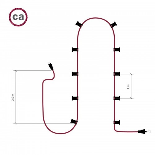 Γιρλάντα Έτοιμη Για Χρήση, 12,5m Υφασμάτινο Καλώδιο Πλακέ Ψαροκόκκαλο Ασπρόμαυρο CZ04 με 10 Ντουί, Γάντζο Και Φις Creative Cables
