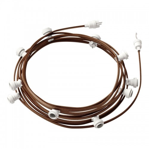 Γιρλάντα Έτοιμη Για Χρήση, 12,5m Υφασμάτινο Καλώδιο Πλακέ Χάλκινο-Μαύρο CZ22 με 10 Ντουί, Γάντζο Και Φις Creative Cables